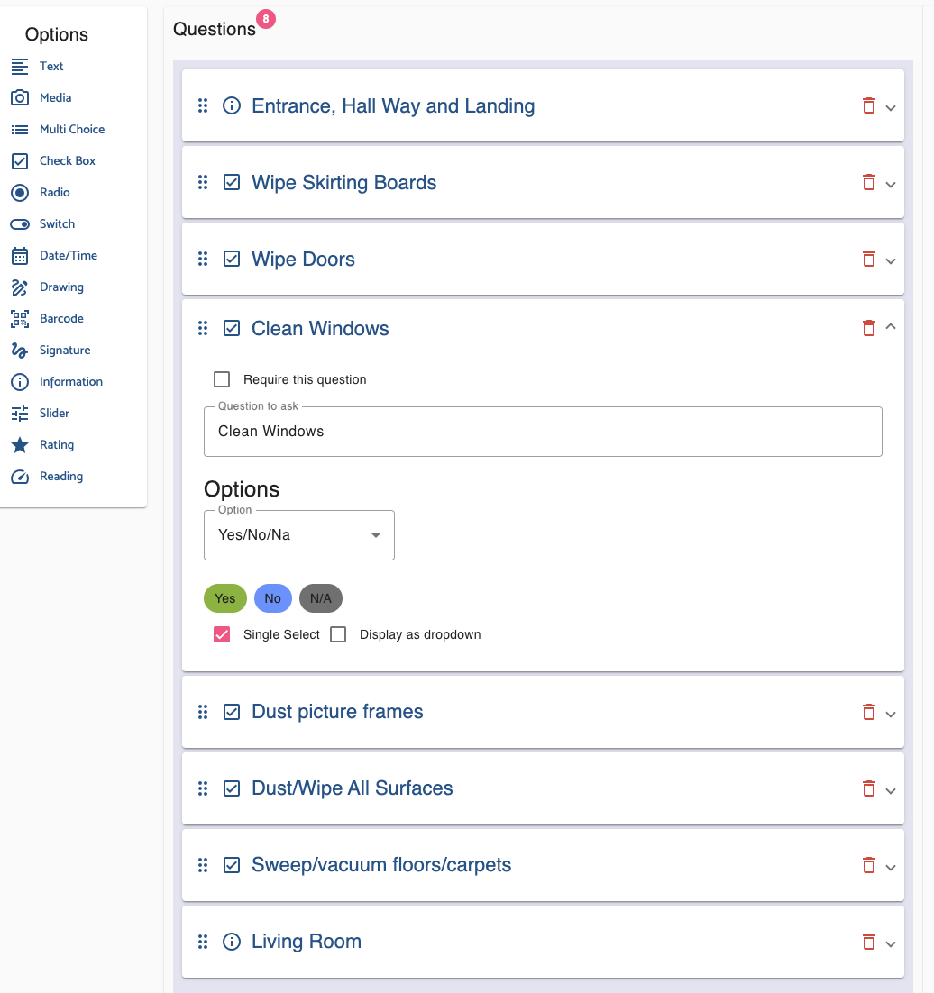 Touch Reports template editor for domestic clean
